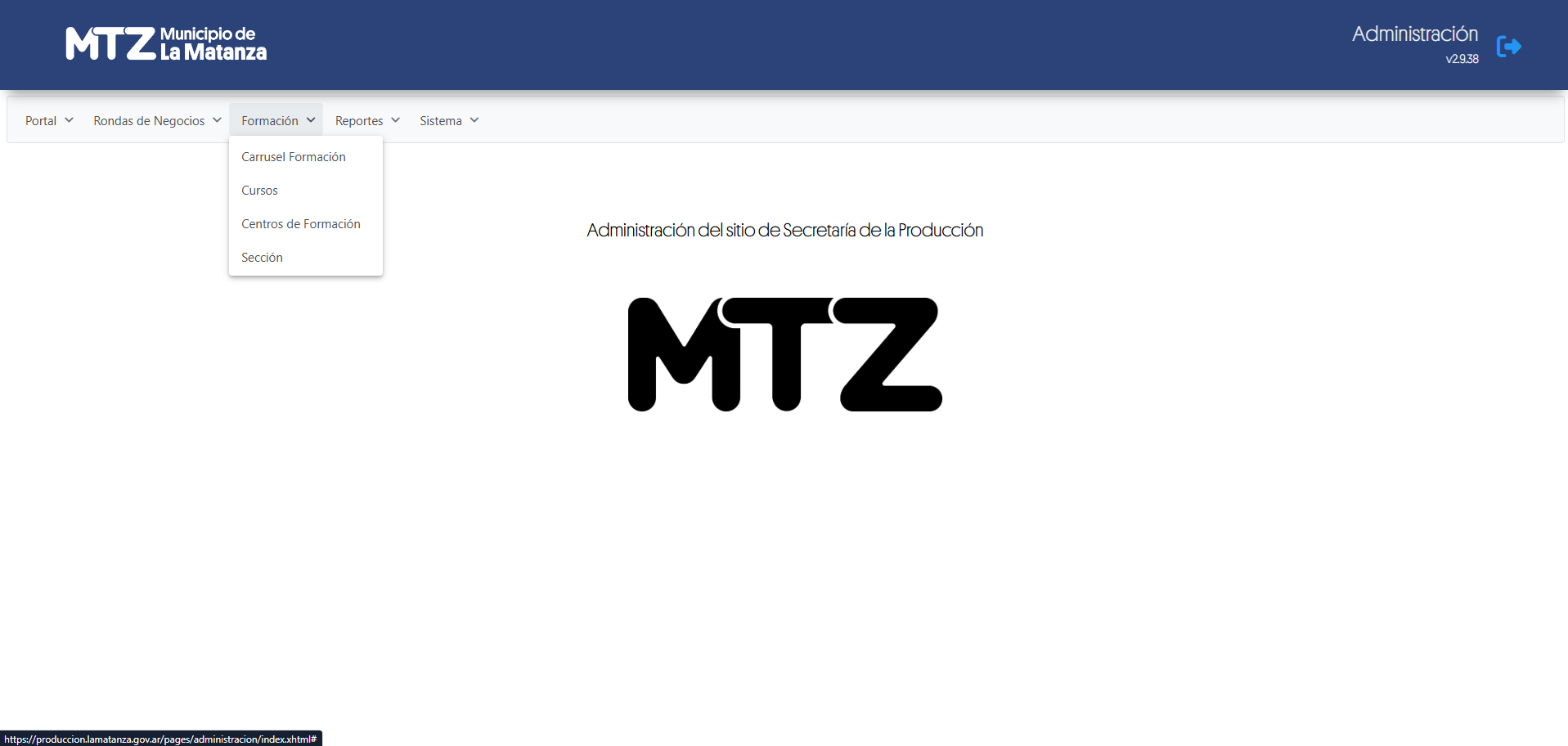 Pantalla de administración de contenidos